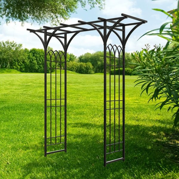84312 panacea gothic metal garden arch 6 9 x 3 9 insitu min 1