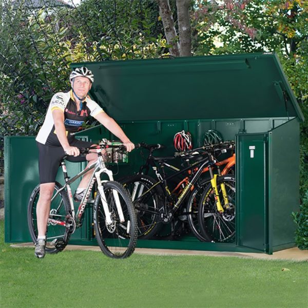asgccpl asgard access plus metal bike shed 4 bikes insitu5 min 2