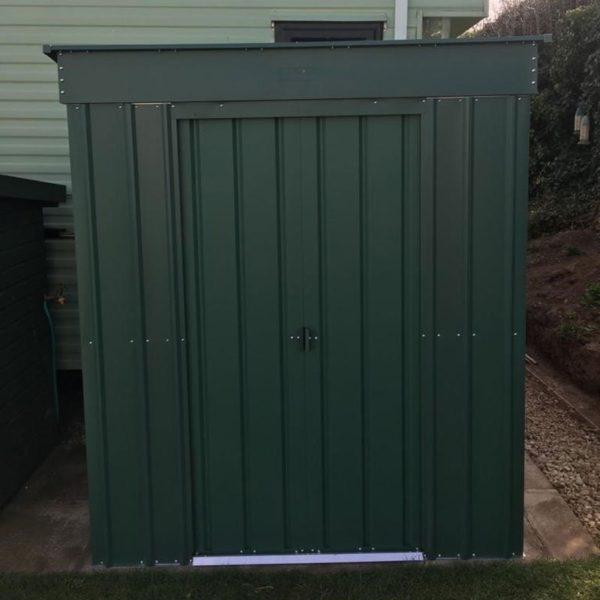 lotus5x3penthgs 5x3 lotus green pent metal shed insitu min